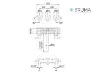 MEDIDAS MEZCLADOR BIMANDO EMPOTRABLE PARA LAVABO X-ALPHA BRUMA